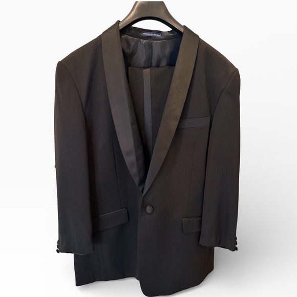 Vittorio St. Angelo Mens Black Shawl Lapel Tuxedo Suit 2pc Set 40R Pleated Pant